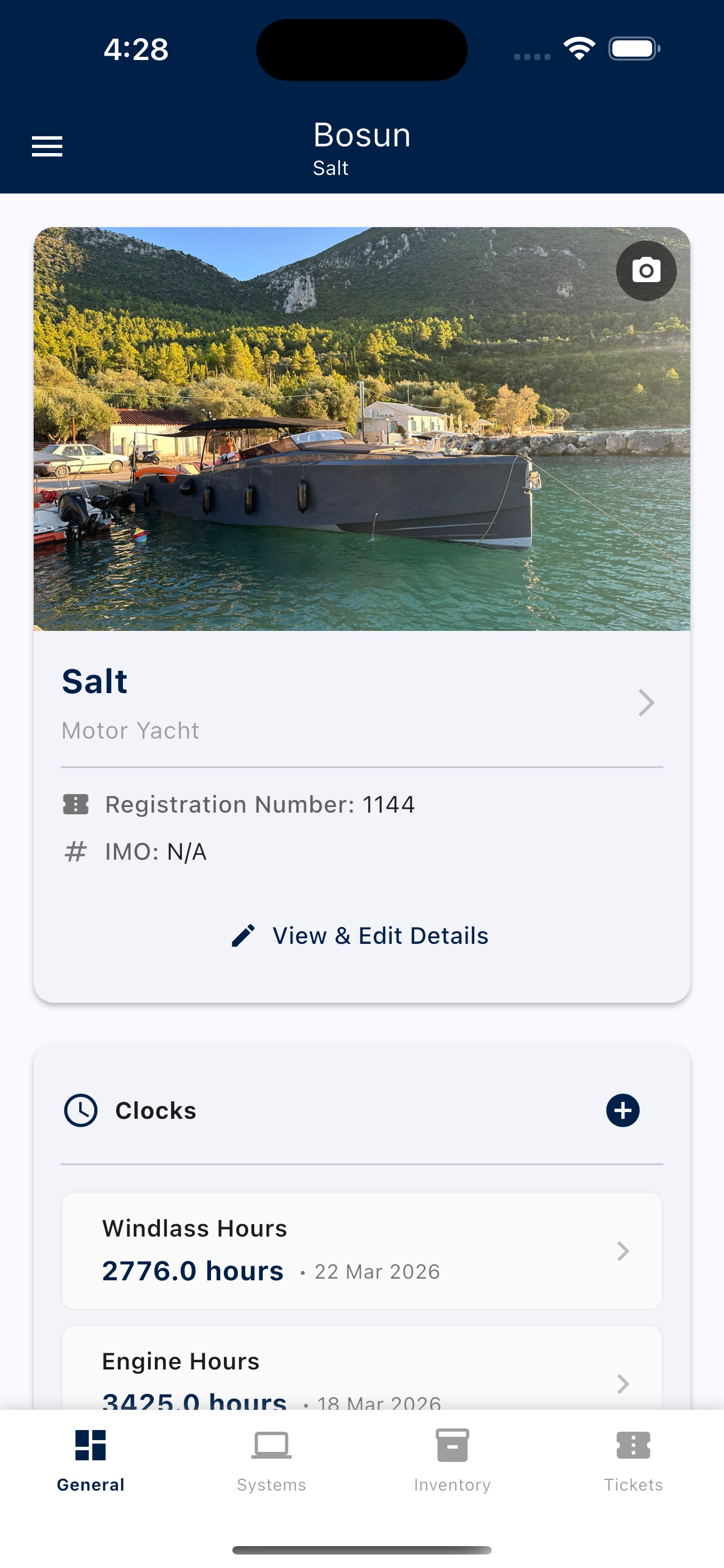 Bosun app screenshot — Yacht Details