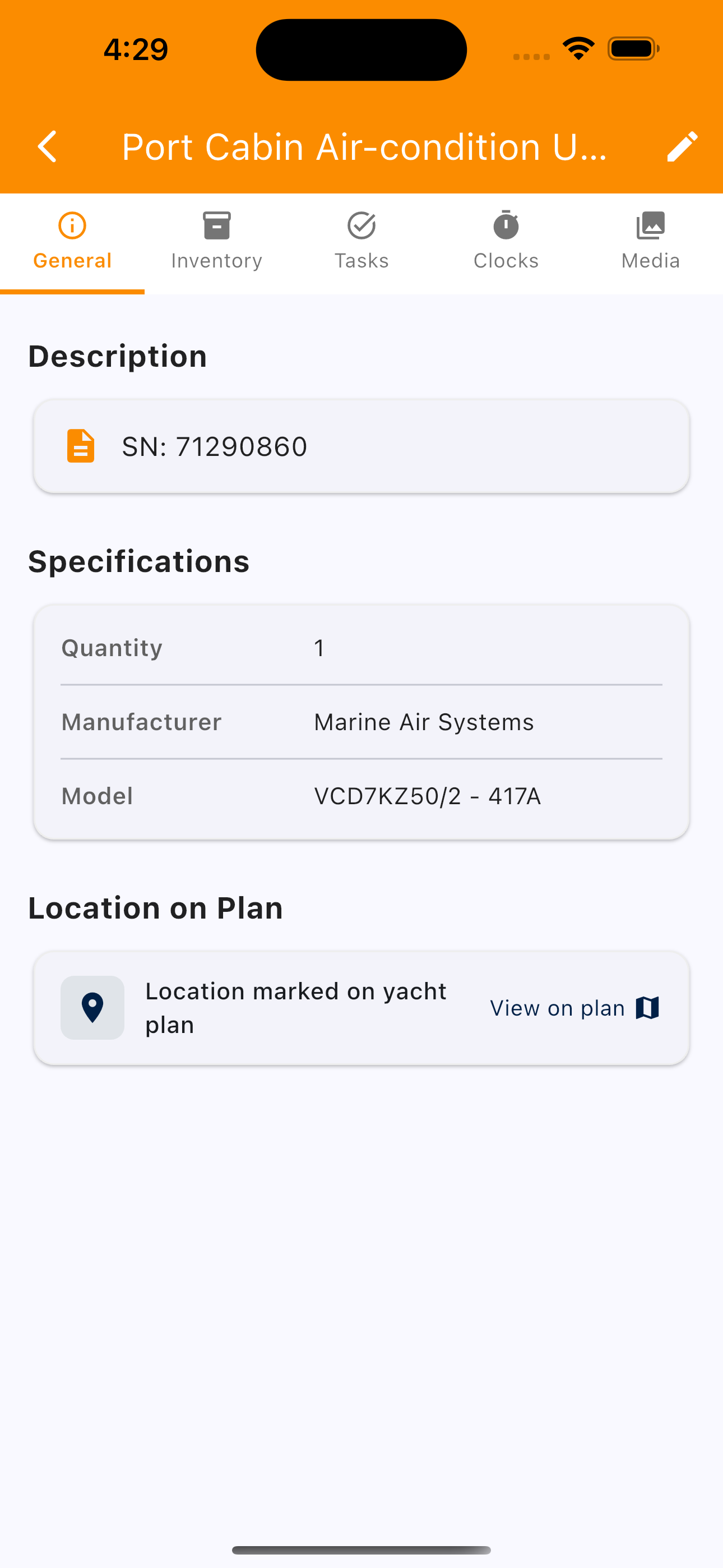 Bosun app screenshot — Component Clocks